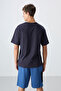 Navy Blue Cotton Thick Soft Textured Oversize Fit Printed Men's T-Shirt - 88333 - 5