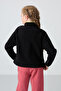 Black Thick Soft Textured Standard Fit Embroidered Fleece Girls' Sweatshirt - 75151 - 5