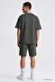 Khaki Oversize Fit Basic Men's Shorts Set - 85292 - 7