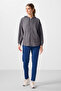 Dark Gray Soft Textured Hooded Standard Fit Women's Tunic Sweatshirt - 97302 - 3