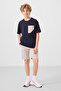 Navy Blue-Stone Cotton Oversize Fit Woven Lightweight Flexible Chino Boy's Shorts Suit - 11278 - 4