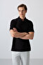 Black Cotton Thick Soft Textured Standard Fit Basic Polo Collar Men's T-Shirt - 88348