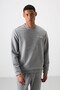 Gray Melange Cotton Thick Soft Textured Comfort Fit Embroidered Men's Tracksuit Set - 85254 - 6