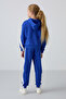 Night Blue Cotton Fleece Inside Soft Textured Standard Fit Printed Girls' Tracksuit Set - 75166 - 7