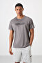 Dark Gray Breathable Textured Slim Flexible Standard Fit Men's Performance T-Shirt - 88385