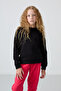 Black Cotton Fleece Inside, Soft Textured, Comfortable Fit, Embroidered Girls' Sweatshirt - 75150