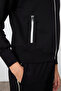 Black Compact Cotton Thick Smooth Textured Stand Collar Standard Fit Women's Tracksuit Set - 95340 - 6