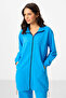 Blue Stand Collar Zippered Cotton Women's Tracksuit Tunic Suit - 95346 - 4