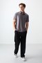 Dark Gray Cotton Thick Soft Textured Polo Collar Oversize Fit Basic Men's T-Shirt - 88381 - 4