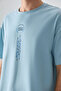 Light Blue 100% Cotton Thick Soft Textured Oversize Fit Printed Men's T-Shirt - 88355 - 3