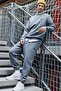 Gray Melange Cotton Thick Furry Soft Textured Comfort Fit Embroidered Men's Tracksuit Set -85265