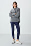 Gray Melange Thick Soft Textured Hooded Comfortable Fit Embroidered Fleece Women's Sweatshirt - 97292 - 4