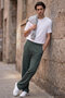 Khaki Textured Standard Fit Palazzo Men's Trousers - 82171