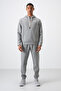 Gray Melange Cotton Thick Soft Textured Comfort Fit Embroidered Men's Tracksuit Set - 85255 - 5