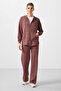 Brown Soft Textured Hooded Standard Fit Women's Tunic Sweatshirt - 97302 - 5