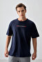 Navy Blue 100% Cotton Thick Soft Textured Oversize Fit Printed Men's T-Shirt - 88358