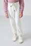 Ecru Cotton Fuzzy Inside Soft Textured Standard Fit Embroidered Girls' Sweatpants - 75158 - 5