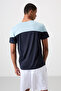 Navy Blue Breathable Textured Slim Flexible Standard Fit Men's Performance T-Shirt - 88386 - 5