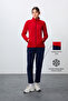 Red-Navy Blue Thick Soft Textured Stand Collar Standard Fit Embroidered Fleece Women's Tracksuit Set -95339