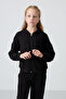 Black Cotton Furry Inside Soft Textured Standard Fit Embroidered Girl's Tracksuit Set - 75161 - 5