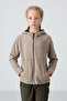 Dark Beige Thick Soft Textured Standard Fit Embroidered Fleece Girls' Sweatshirt - 75152 - 4