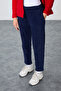 Red-Navy Blue Thick Soft Textured Stand Collar Standard Fit Embroidered Fleece Women's Tracksuit Set -95339 - 4