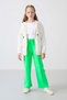 Neon Green Wide Leg Girls' Sweatpants with Pocket Front Stitching Detail -75144