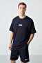 Navy Blue Cotton Thick Soft Textured Oversized Fit Basic Men's Shorts Set - 85259 - 8