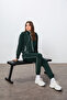 Pine Green Compact Cotton Thick Smooth Textured Stand Collar Standard Fit Women's Tracksuit Set - 95340 - 2