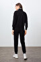 Black Compact Cotton Thick Smooth Textured Stand Collar Standard Fit Women's Tracksuit Set - 95340 - 7