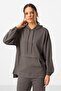 Dark Gray Soft Textured Hooded Standard Fit Women's Tracksuit Tunic Set - 95348