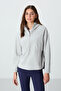 Stone Thick Soft Textured Hooded Standard Fit Embroidered Fleece Women's Sweatshirt -97286 - 4