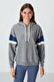 Gray Melange Compact Cotton Thick Smooth Textured Hooded Standard Fit Women's Sweatshirt - 97290 - 4