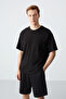 Black Cotton Thick Soft Textured Oversized Fit Basic Men's Shorts Set - 85257 - 3