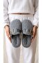 Women's Gray Fluffy Furry House Slippers 3 cm Byndskl03