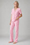 Plaid Bowknot Pattern Short Sleeve Pajamas Set Women's Buttoned Long Bottom Pink Pajamas Set 4633 - 4
