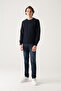 Men's Navy Blue Crew Neck Cotton Knitwear Sweater E 005105 - 5