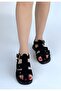 Black Suede Women's Flat Sandals - 2