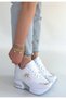 White Glittery Lace-Up Women's Sports Shoes - 2