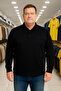 Men's Winter Wide Plain Black Oversized Polo Neck T-Shirt with Pockets