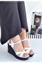 White Faux Leather Women's Wedge Heel Sandals - 3