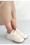Beige Lace-Up Women's Sneakers - 2