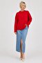 Red Crew Neck Oversize Women's Knitwear Sweater - 6