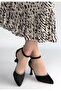 Black Satin Women's Heeled Shoes - 2