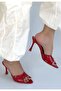 Red Patent Leather Women's Heeled Slippers - 3