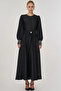 Waist Detailed Satin Dress Black - 2