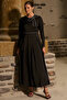 Ribbon Embroidered Satin Stylish Dress Black