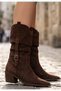 Brown Suede Laser Cut Cowboy Women's Heeled Boots - 2