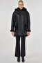 Faux Leather Coat with Belt Loop Black - 3