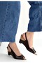 Brown Patent Leather Women's Wedge Heel Shoes - 2